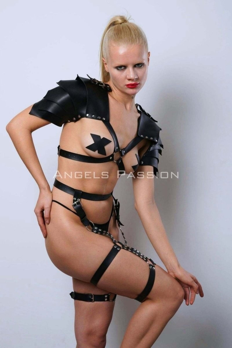 Esranın Dünyası Kadın Gladyatör Cosplay Kostüm, Deri Jartiyer Harness Takım - BRF1345 görsel 3