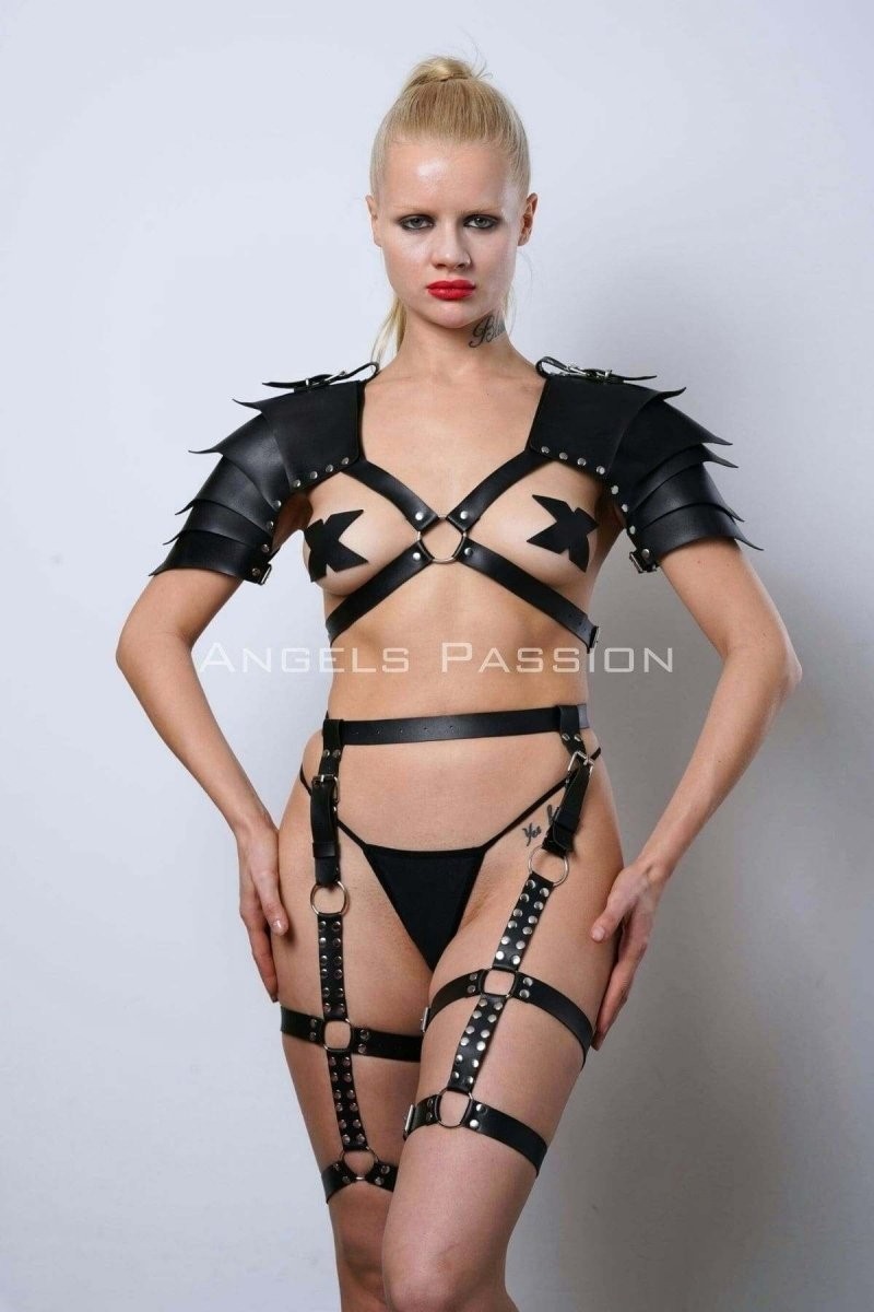 Esranın Dünyası Kadın Gladyatör Cosplay Kostüm, Deri Jartiyer Harness Takım - BRF1345 görsel 4