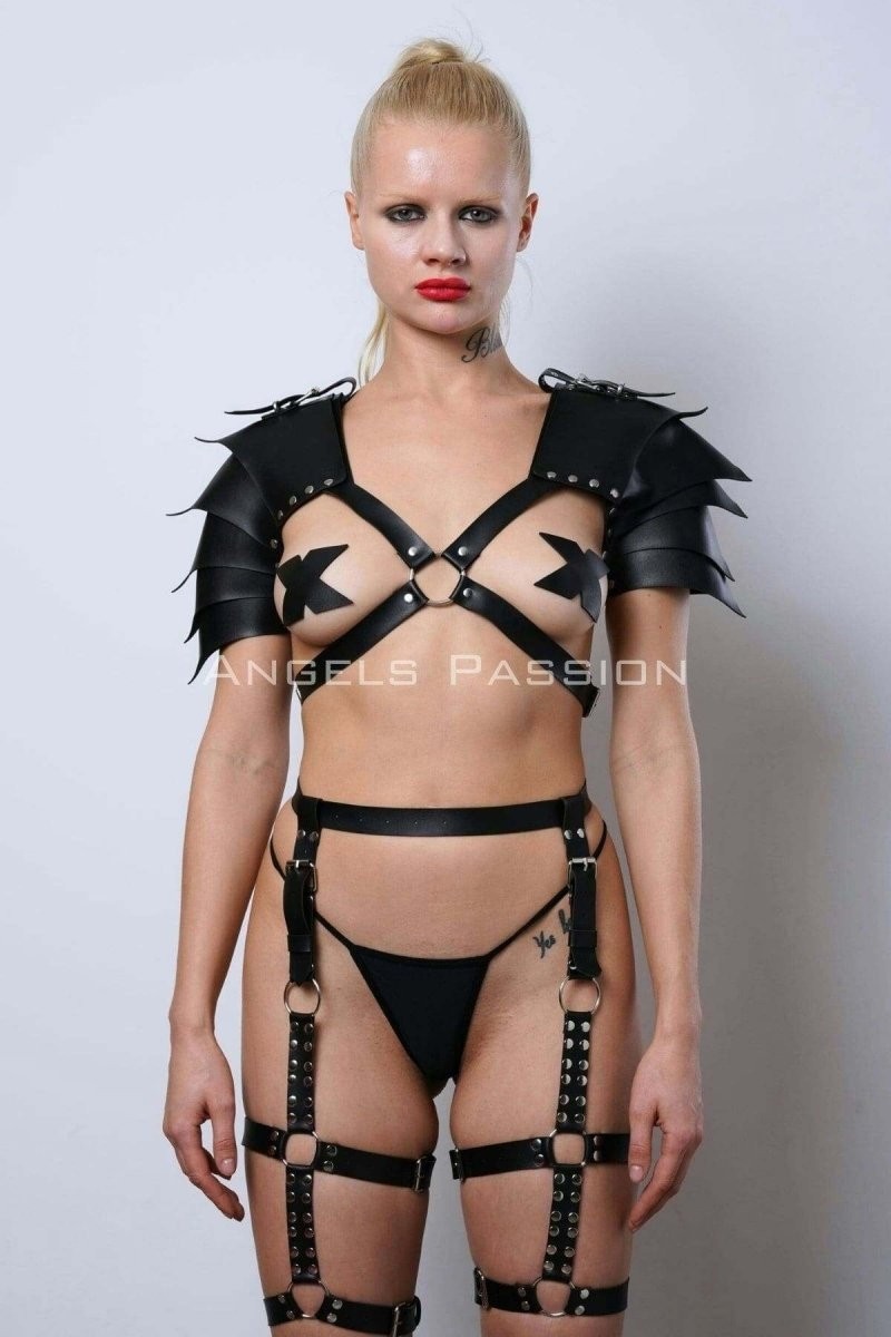 Esranın Dünyası Kadın Gladyatör Cosplay Kostüm, Deri Jartiyer Harness Takım - BRF1345 görsel 5