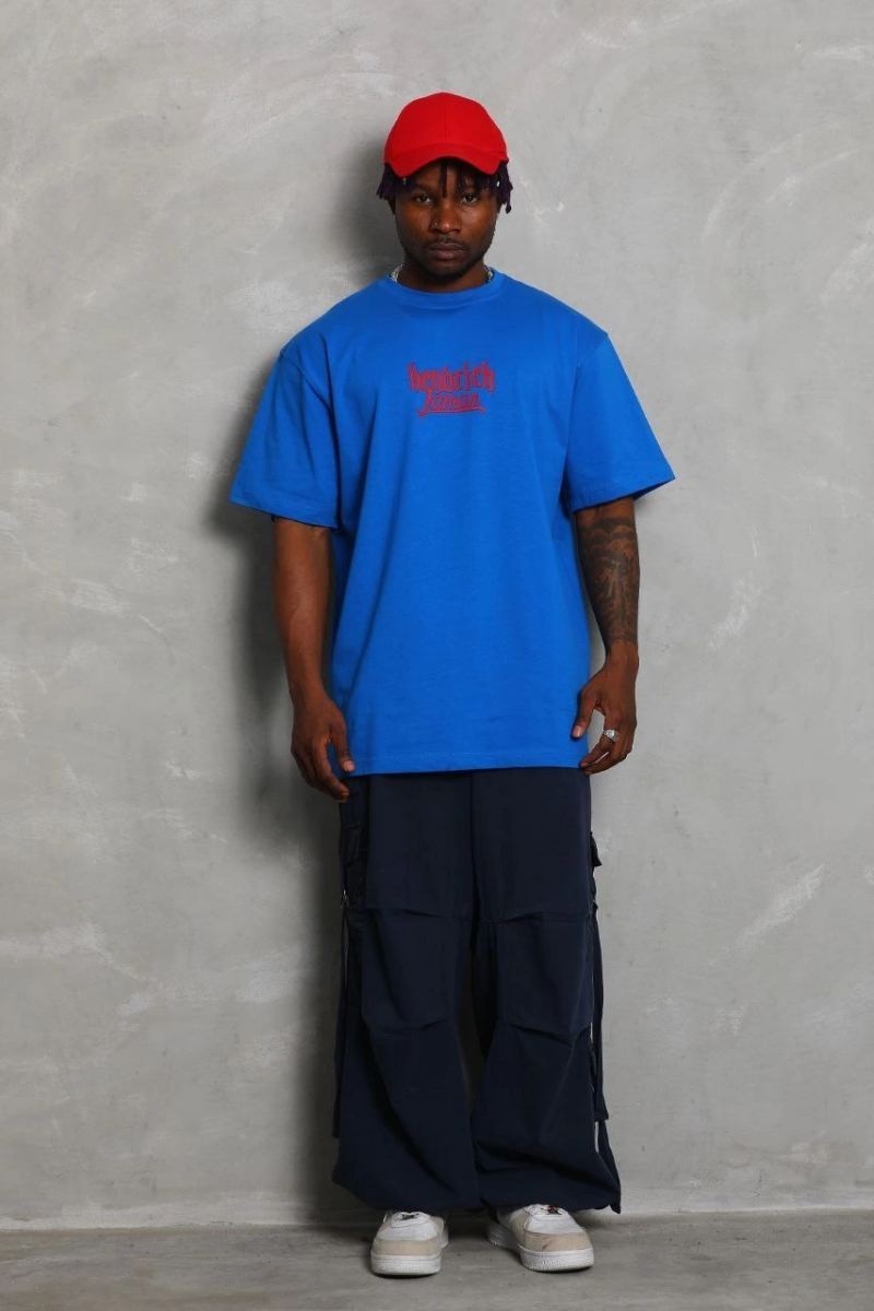 Fantastik Store Erkek Baskılı Tişört Kısa Kol Bisiklet Yaka Oversize T-Shirt - Mavi görsel 2