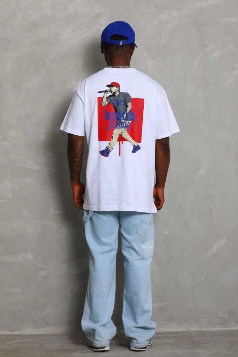 Fantastik Store Erkek Baskılı Tişört Kısa Kol Bisiklet Yaka Oversize T-Shirt - Beyaz