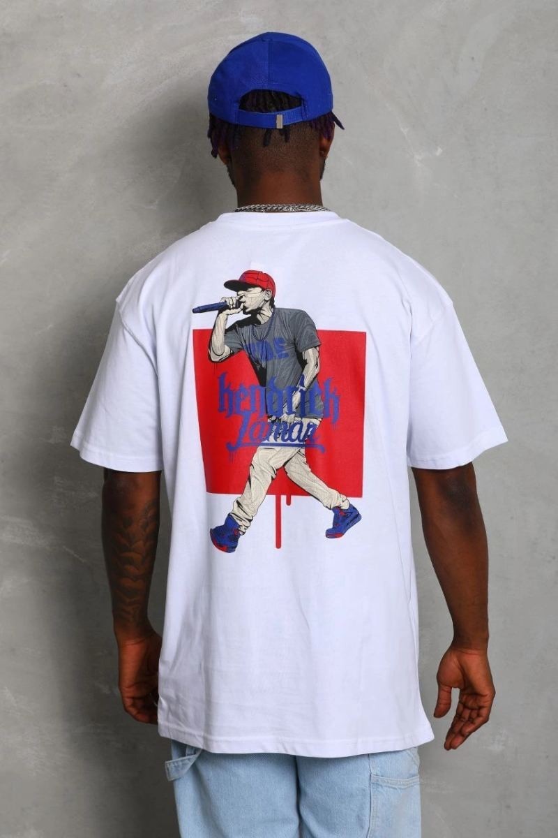 Fantastik Store Erkek Baskılı Tişört Kısa Kol Bisiklet Yaka Oversize T-Shirt - Beyaz görsel 5