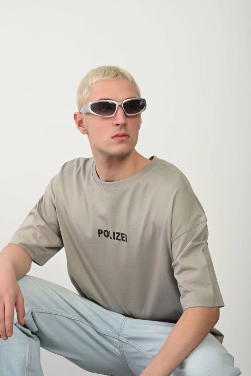 Fantastik Store Erkek Baskılı T-Shirt Kısa Kol Bisiklet Yaka Rahat Kalıp Tişört - Boyalı Gri