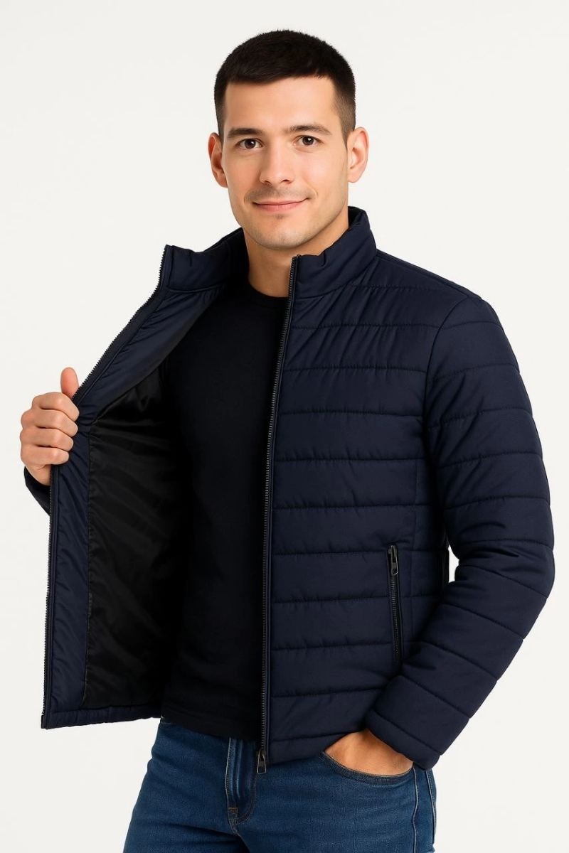 Fantastik Store Erkek Bomber Mont Su Itici Kapitone Astarlı Fermuarlı Cepli Ceket - Lacivert