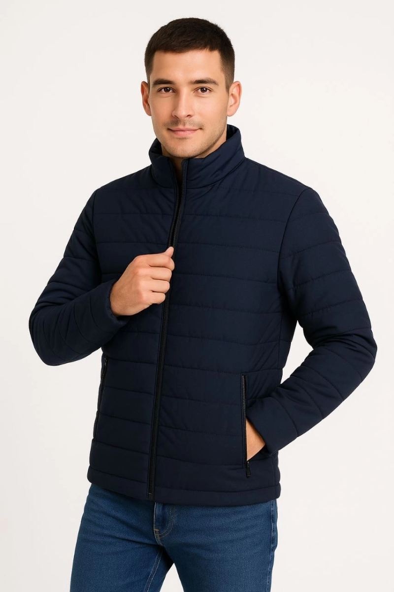 Fantastik Store Erkek Bomber Mont Su Itici Kapitone Astarlı Fermuarlı Cepli Ceket - Lacivert görsel 4