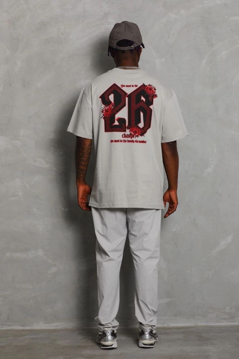 Fantastik Store Erkek Kısa Kol Yazlık Tişört Bisiklet Yaka Baskılı Oversize T-Shirt - Gri görsel 3