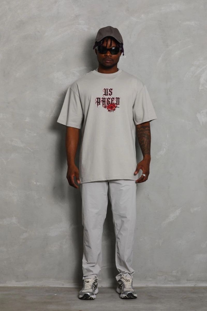 Fantastik Store Erkek Kısa Kol Yazlık Tişört Bisiklet Yaka Baskılı Oversize T-Shirt - Gri görsel 4
