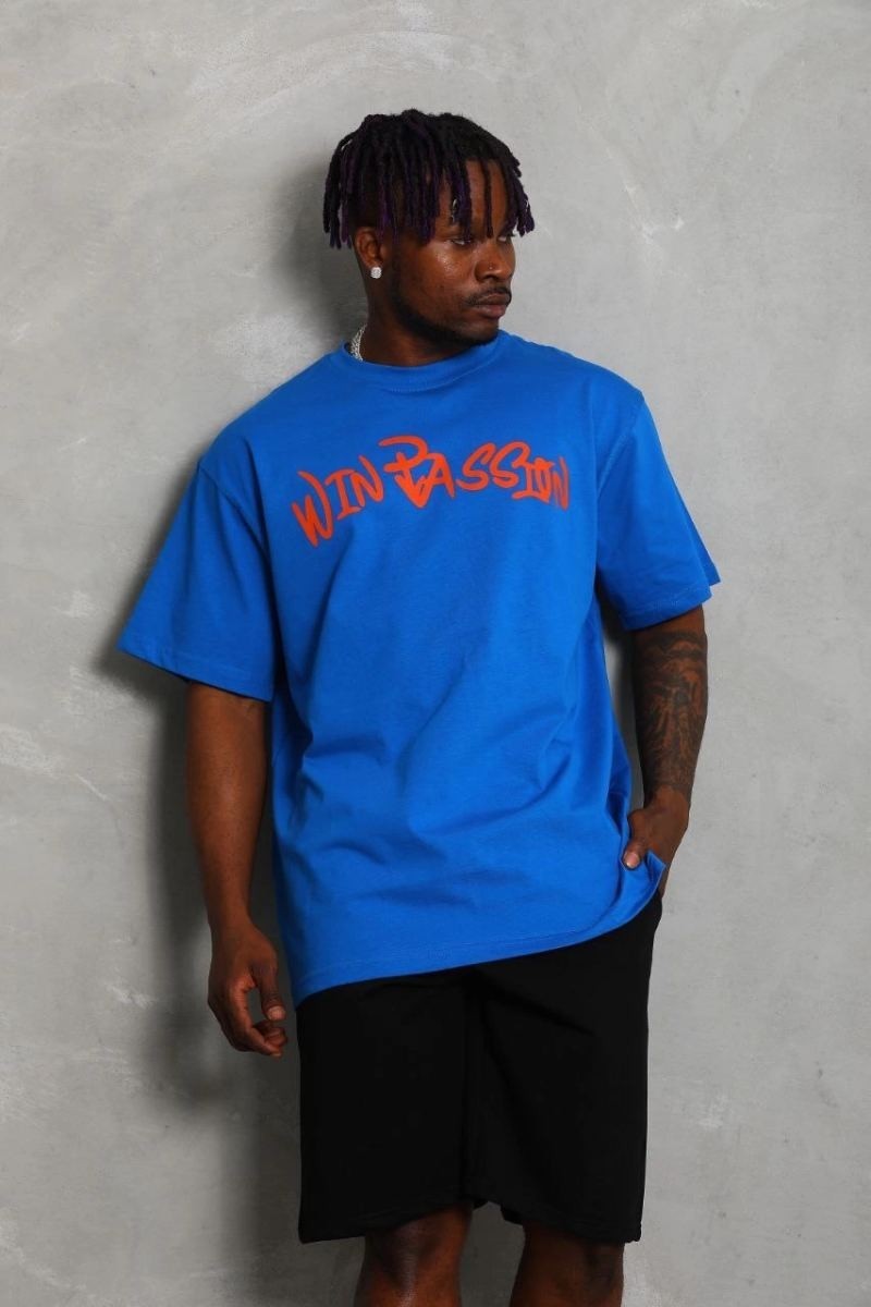 Fantastik Store Erkek Baskılı Tişört Kısa Kol Bisiklet Yaka Oversize T-Shirt - Mavi görsel 5