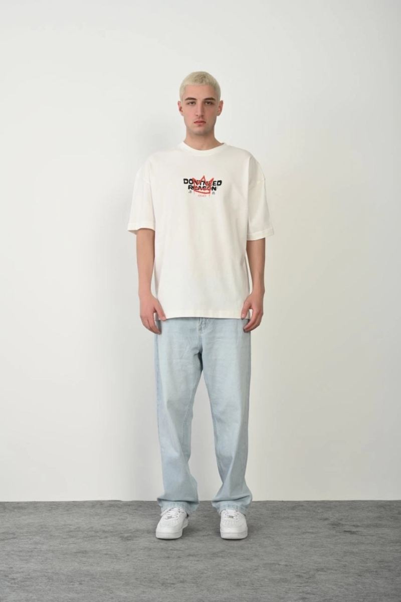 Fantastik Store Erkek Baskılı T-Shirt Kısa Kol Bisiklet Yaka Rahat Kalıp Tişört - Beyaz