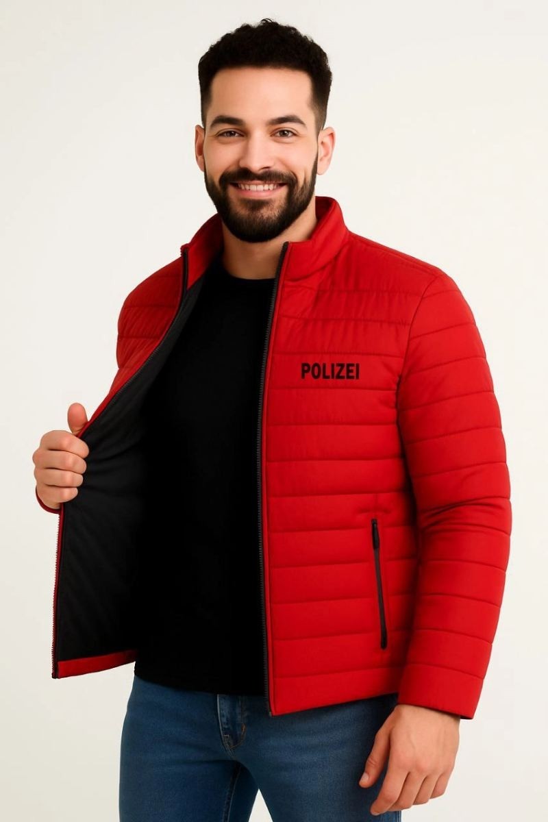 Fantastik Store Erkek Mikro Su Itici Kapitone Baskılı Astarlı Fermuarlı Bomber Mont - Kırmızı