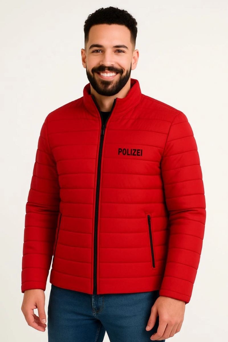 Fantastik Store Erkek Mikro Su Itici Kapitone Baskılı Astarlı Fermuarlı Bomber Mont - Kırmızı görsel 3