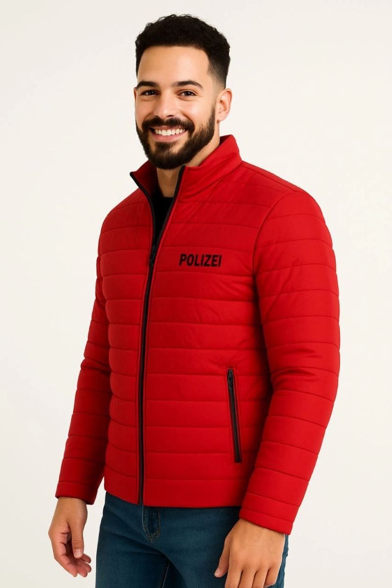Fantastik Store Erkek Mikro Su Itici Kapitone Baskılı Astarlı Fermuarlı Bomber Mont - Kırmızı görsel 4