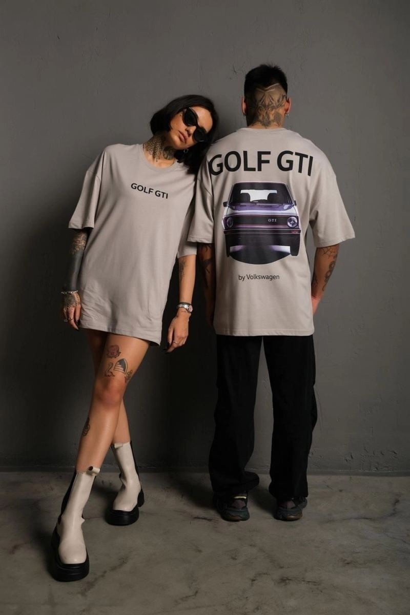 Fantastik Store Erkek Oversize Tişört Golf Gtı Retro Araba Baskılı T-Shirt - Gri görsel 3