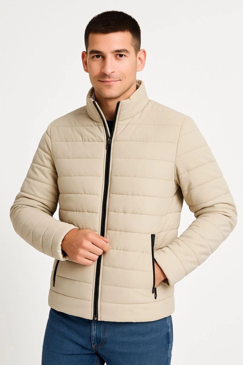 Fantastik Store Erkek Bomber Mont Su Itici Kapitone Astarlı Fermuarlı Cepli Ceket - Bej görsel 4