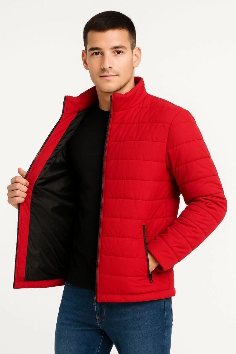 Fantastik Store Erkek Bomber Mont Su Itici Kapitone Astarlı Fermuarlı Cepli Ceket - Kırmızı