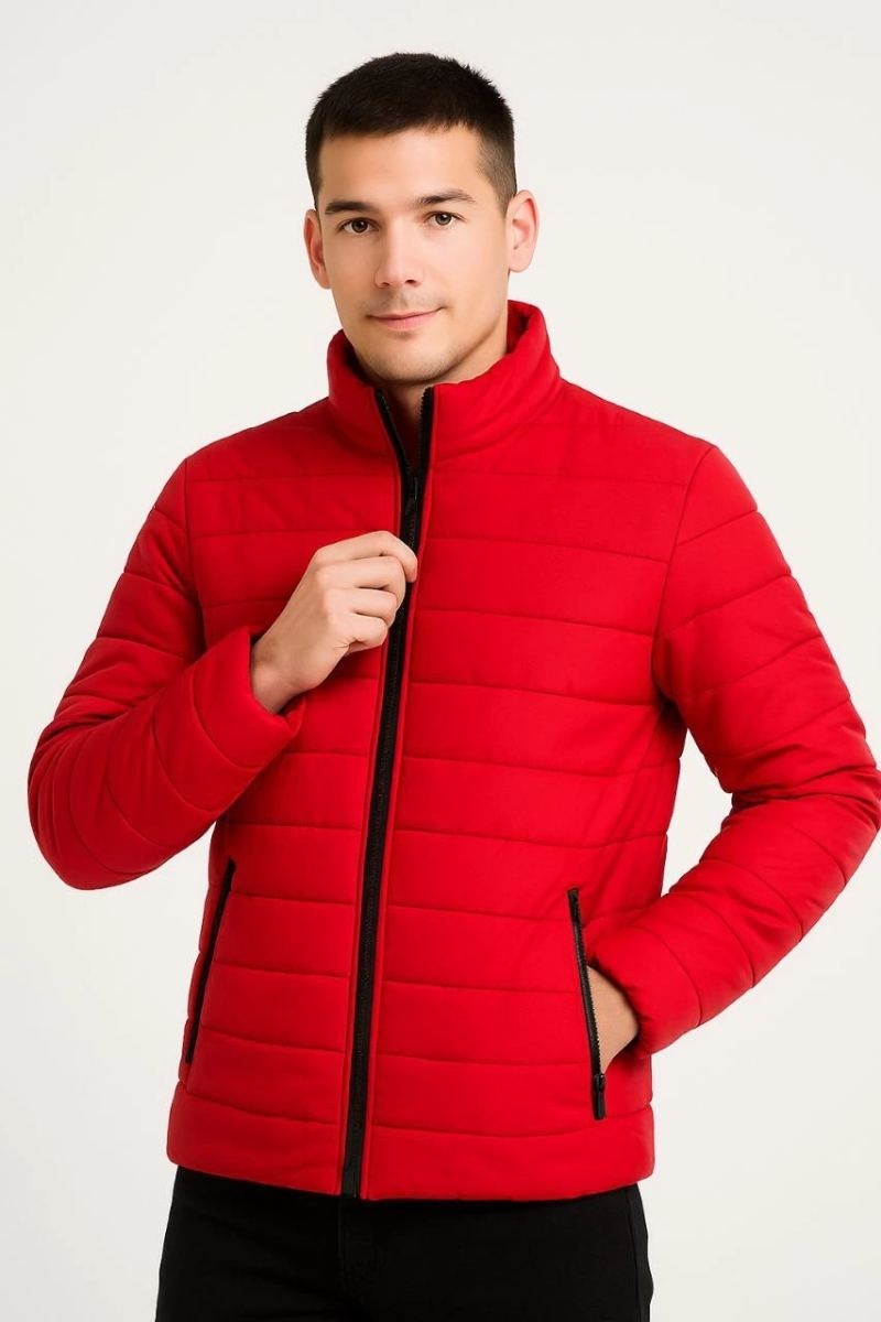 Fantastik Store Erkek Bomber Mont Su Itici Kapitone Astarlı Fermuarlı Cepli Ceket - Kırmızı görsel 3