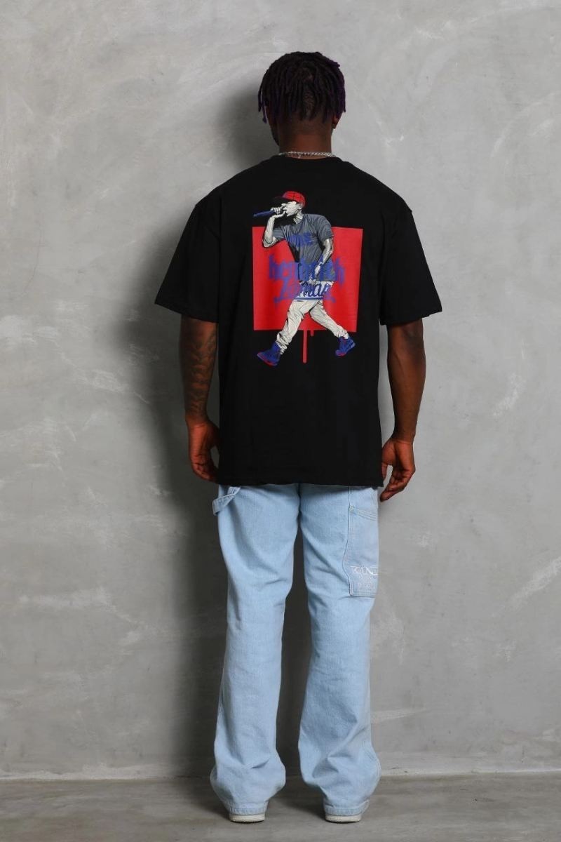 Fantastik Store Erkek Baskılı Tişört Kısa Kol Bisiklet Yaka Oversize T-Shirt - - Siyah