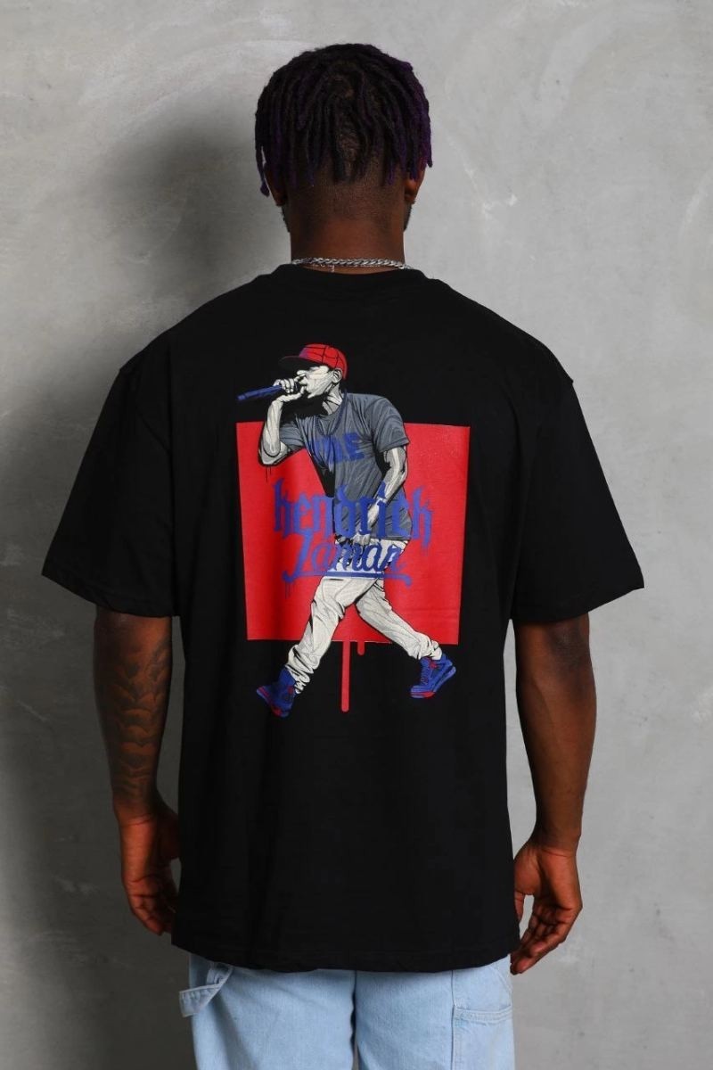 Fantastik Store Erkek Baskılı Tişört Kısa Kol Bisiklet Yaka Oversize T-Shirt - - Siyah görsel 3