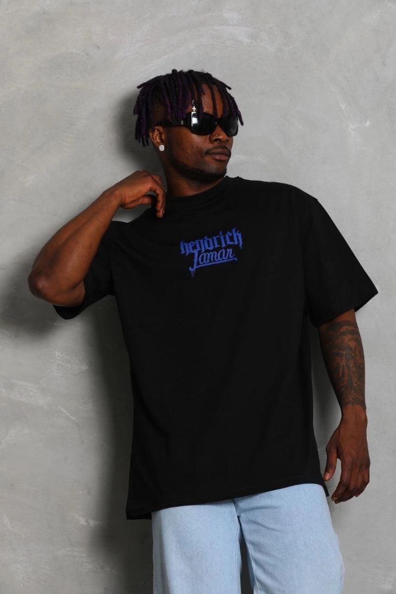 Fantastik Store Erkek Baskılı Tişört Kısa Kol Bisiklet Yaka Oversize T-Shirt - - Siyah görsel 5