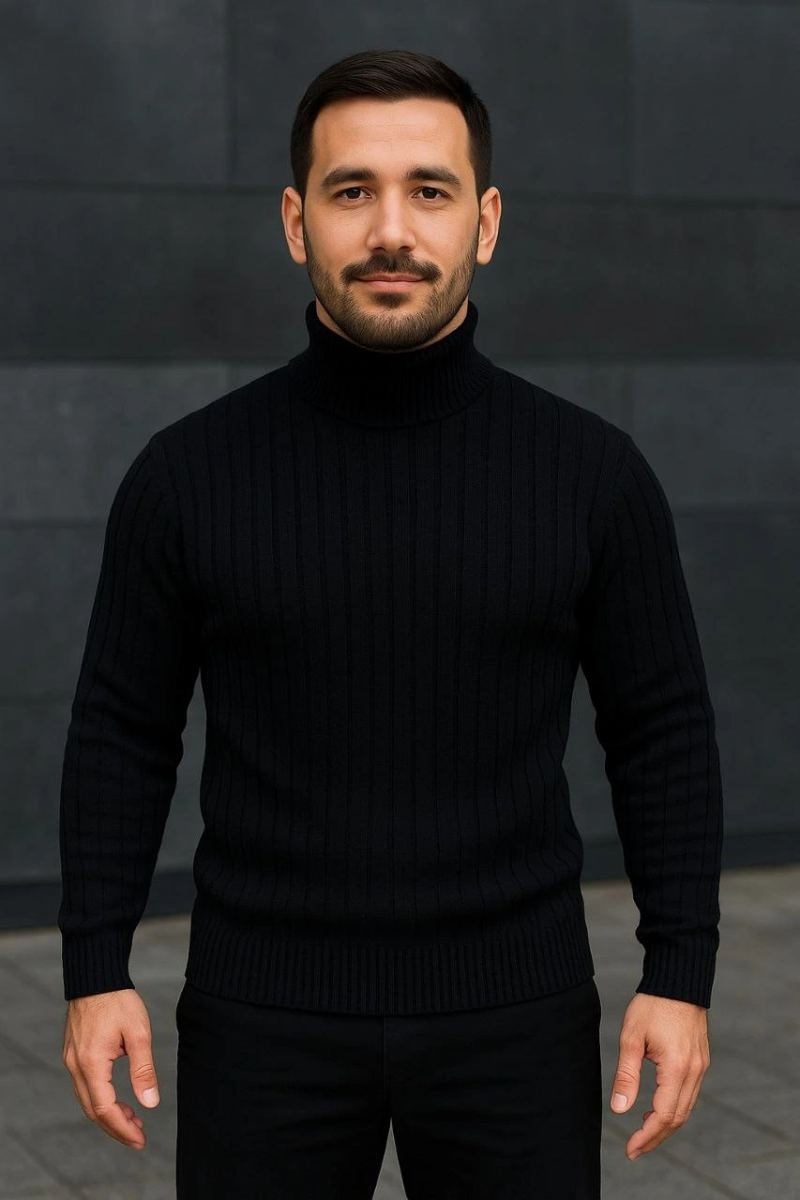 Fantastik Store Erkek Fitilli Kazak Tam Boğazlı Balıkçı Yaka Triko 3'lü Set Beyaz-Gri-Siyah görsel 6