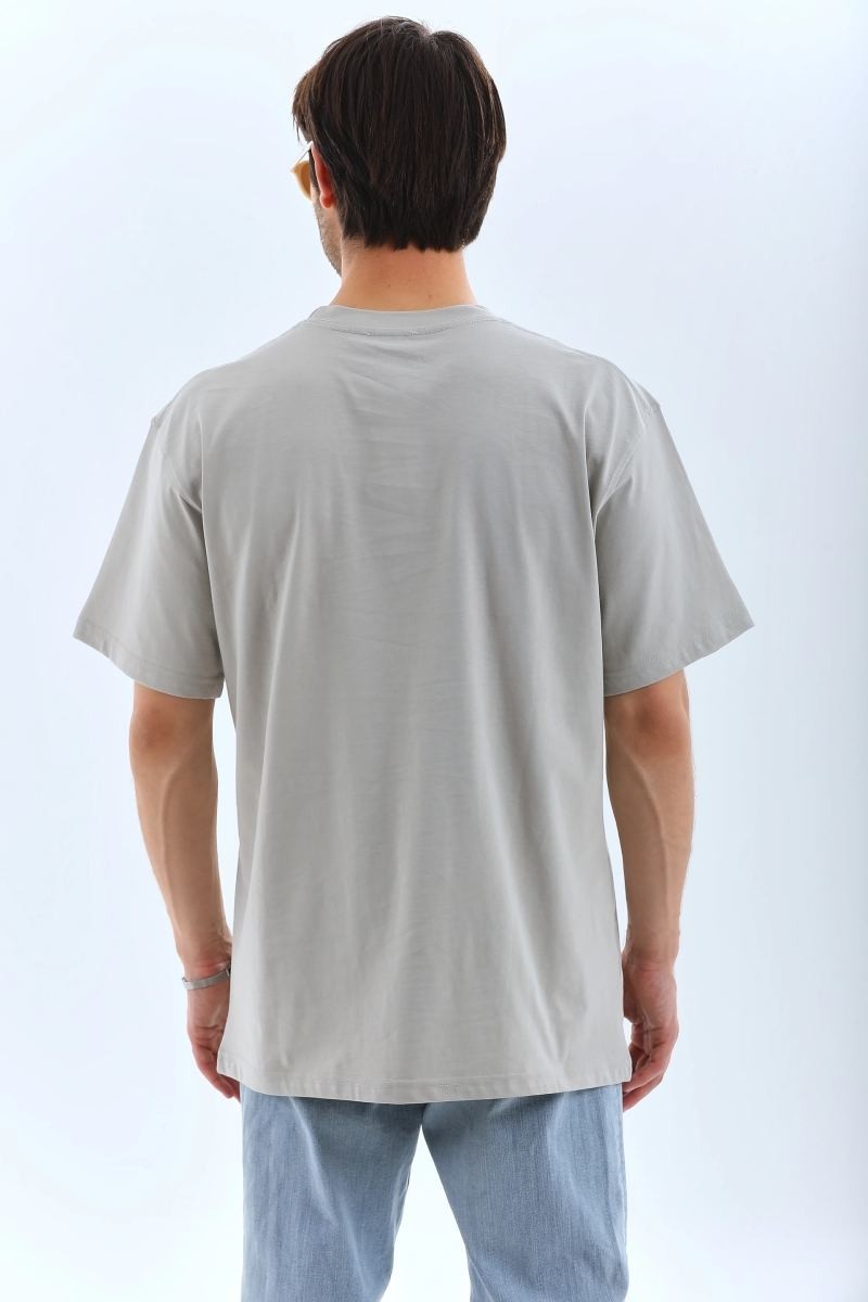Fantastik Store Erkek Tişört Taş Detaylı Bisiklet Yaka kısa Kol T-Shirt - Gri görsel 2