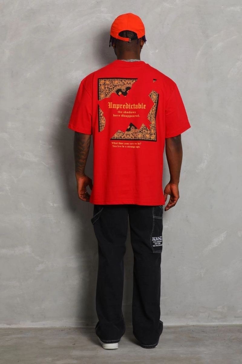 Fantastik Store Erkek Baskılı Tişört Kısa Kol Bisiklet Yaka Oversize T-Shirt - Kırmızı görsel 2