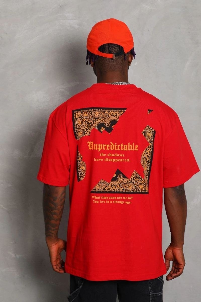 Fantastik Store Erkek Baskılı Tişört Kısa Kol Bisiklet Yaka Oversize T-Shirt - Kırmızı görsel 5