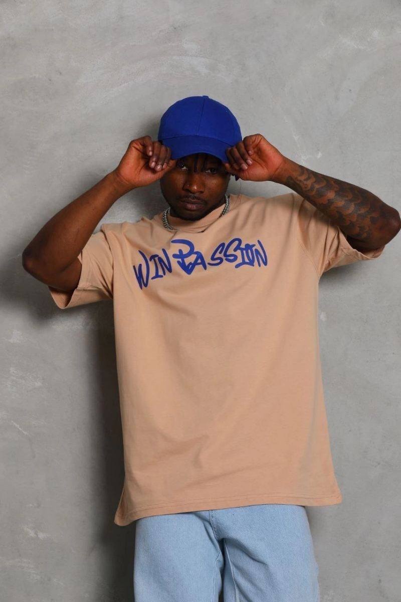 Fantastik Store Erkek Baskılı Tişört Kısa Kol Bisiklet Yaka Oversize T-Shirt - Bej görsel 4