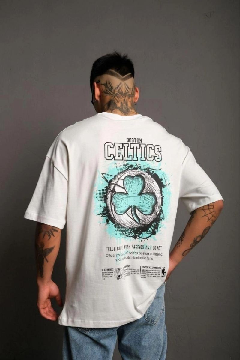 Fantastik Store Erkek Kısa Kol Yazlık Tişört Bisiklet Yaka Baskılı Oversize T-Shirt - Beyaz görsel 3