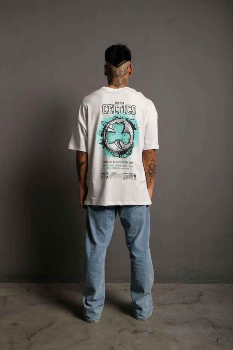 Fantastik Store Erkek Kısa Kol Yazlık Tişört Bisiklet Yaka Baskılı Oversize T-Shirt - Beyaz görsel 4