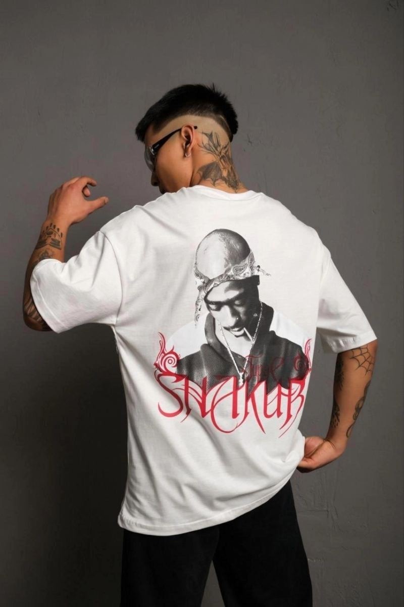 Fantastik Store Erkek Baskılı T-Shirt Oversize kısa Kol Bisiklet Yaka Tişort - Beyaz