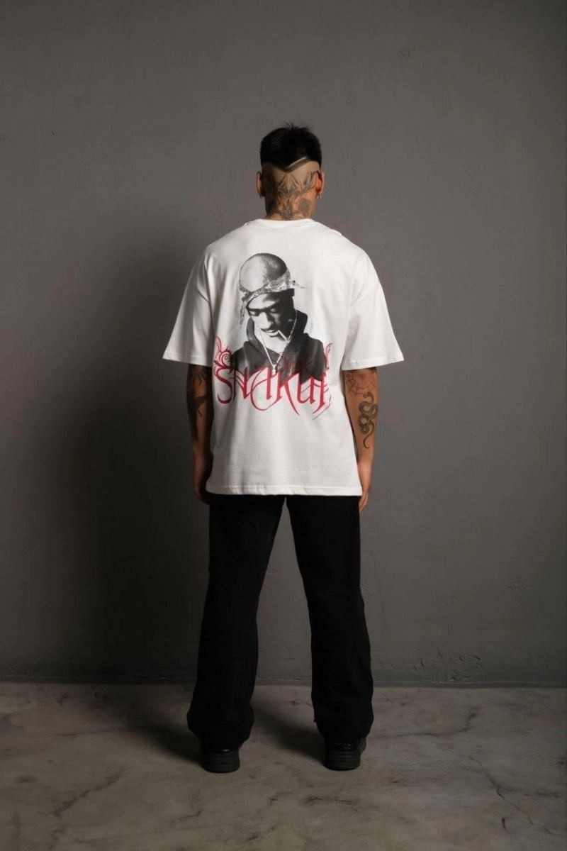 Fantastik Store Erkek Baskılı T-Shirt Oversize kısa Kol Bisiklet Yaka Tişort - Beyaz görsel 3