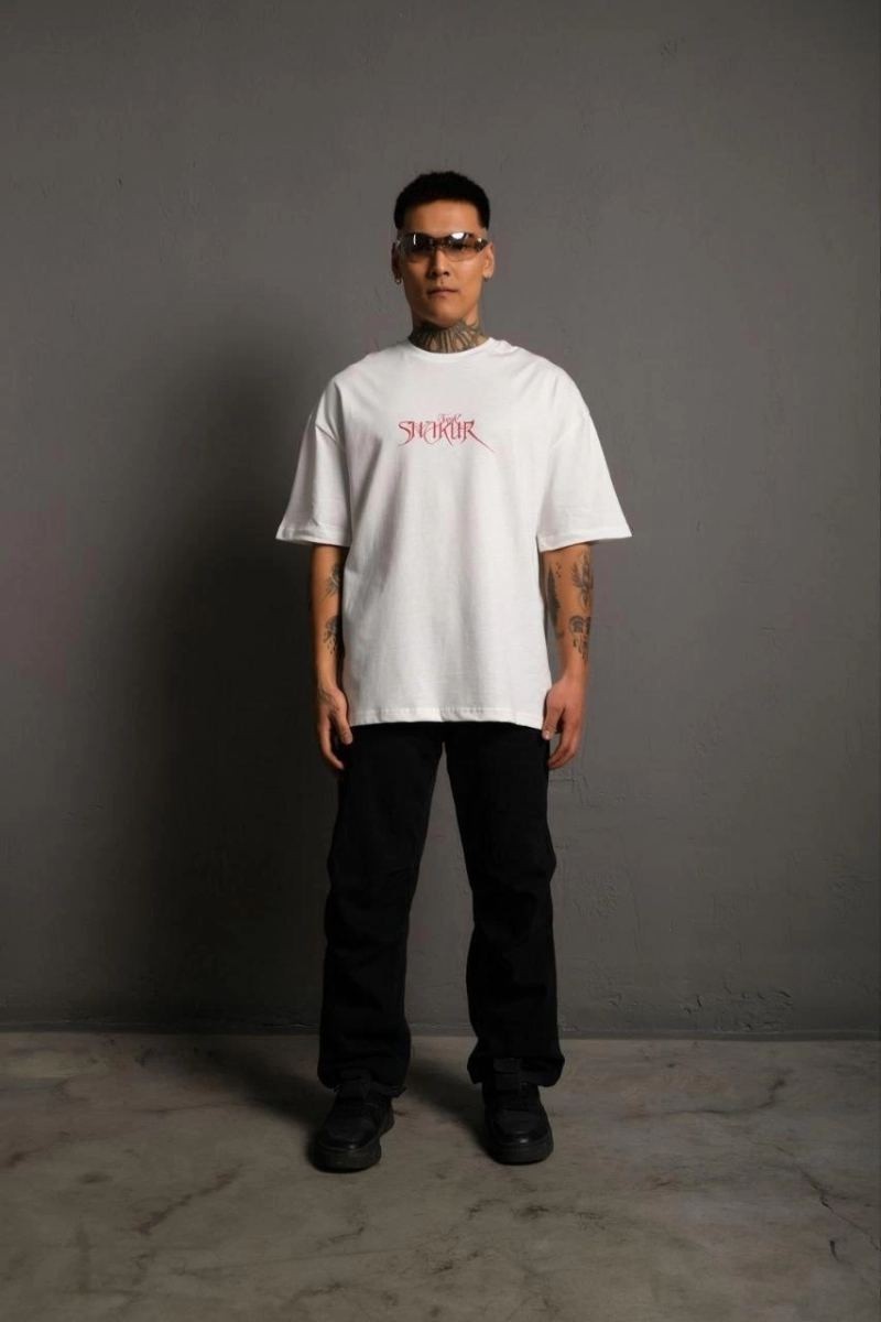 Fantastik Store Erkek Baskılı T-Shirt Oversize kısa Kol Bisiklet Yaka Tişort - Beyaz görsel 4