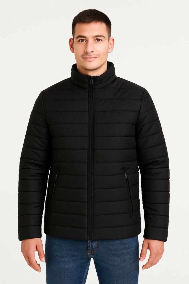Fantastik Store Erkek Bomber Mont Su Itici Kapitone Astarlı Fermuarlı Cepli Ceket - Siyah görsel 2