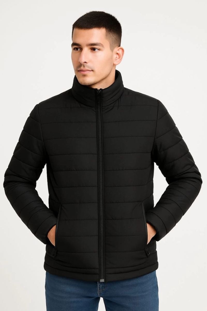 Fantastik Store Erkek Bomber Mont Su Itici Kapitone Astarlı Fermuarlı Cepli Ceket - Siyah görsel 3