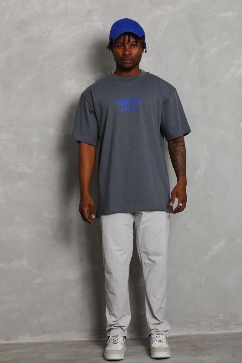 Fantastik Store Erkek Baskılı Tişört Kısa Kol Bisiklet Yaka Oversize T-Shirt - Füme görsel 3