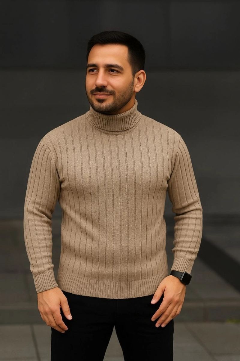 Fantastik Store Erkek Fitilli Kazak Tam Boğazlı Balıkçı Yaka Triko 3'lü Set Bebek Mavisi-Bej-Siyah görsel 3