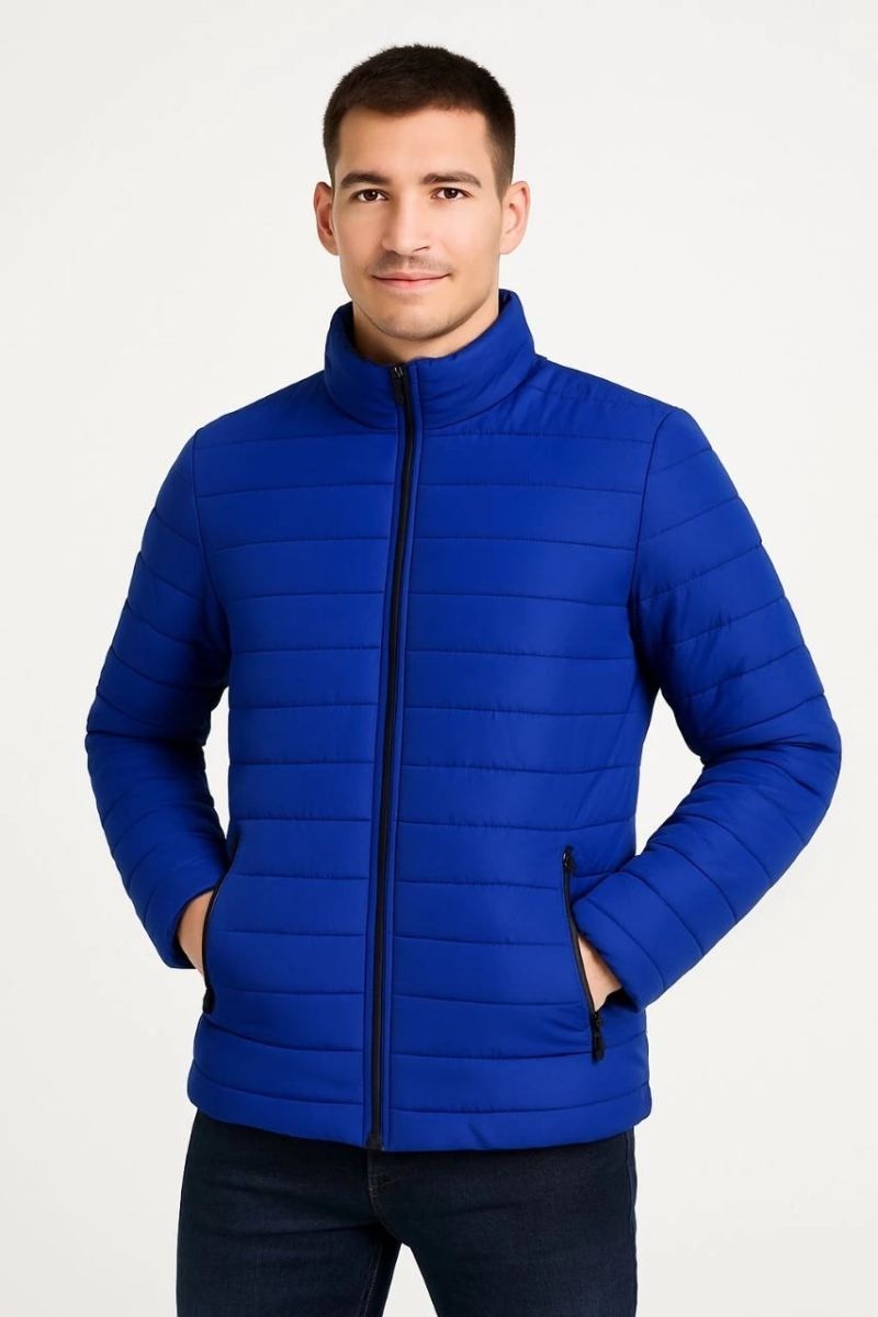 Fantastik Store Erkek Bomber Mont Su Itici Kapitone Astarlı Fermuarlı Cepli Ceket Saks Mavisi görsel 4