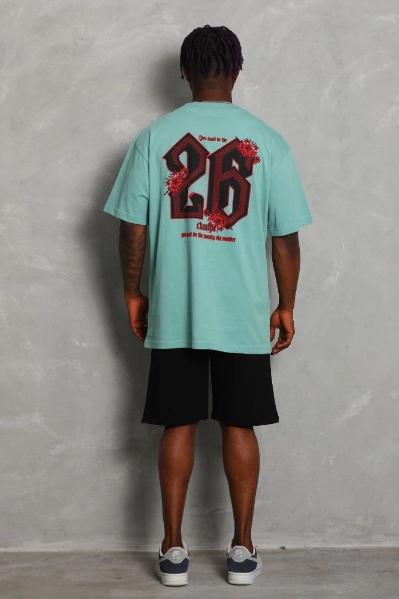 Fantastik Store Erkek Baskılı Tişört Kısa Kol Bisiklet Yaka Oversize T-Shirt - Mint Yeşili görsel 2