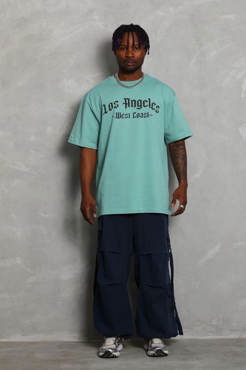 Fantastik Store Erkek Kısa Kol Tişört Bisiklet Yaka Kanat Baskılı Oversize T-Shirt - Mint Yeşili görsel 2
