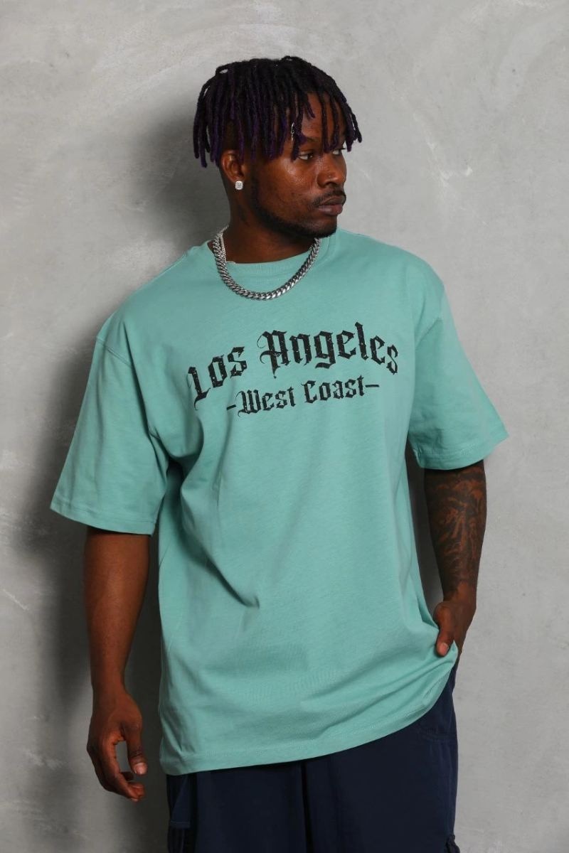 Fantastik Store Erkek Kısa Kol Tişört Bisiklet Yaka Kanat Baskılı Oversize T-Shirt - Mint Yeşili görsel 3
