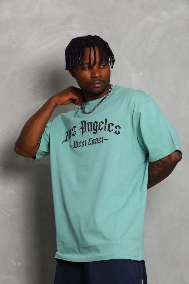 Fantastik Store Erkek Kısa Kol Tişört Bisiklet Yaka Kanat Baskılı Oversize T-Shirt - Mint Yeşili görsel 4