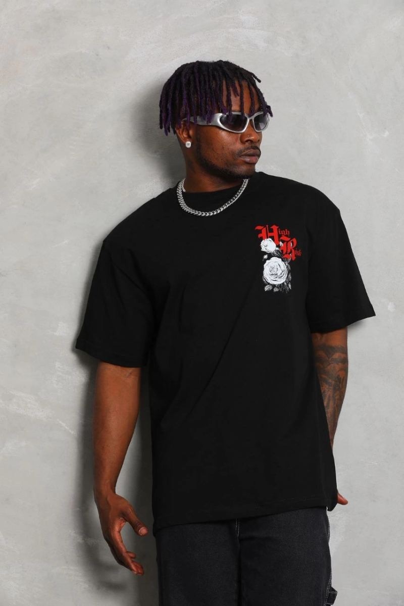 Fantastik Store Erkek Kısa Kol Yazlık Tişört Bisiklet Yaka Baskılı Oversize T-Shirt - Siyah