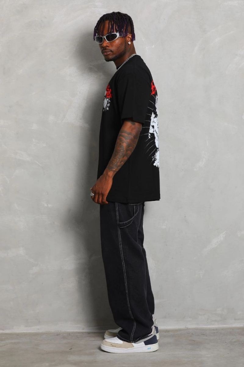 Fantastik Store Erkek Kısa Kol Yazlık Tişört Bisiklet Yaka Baskılı Oversize T-Shirt - Siyah görsel 6