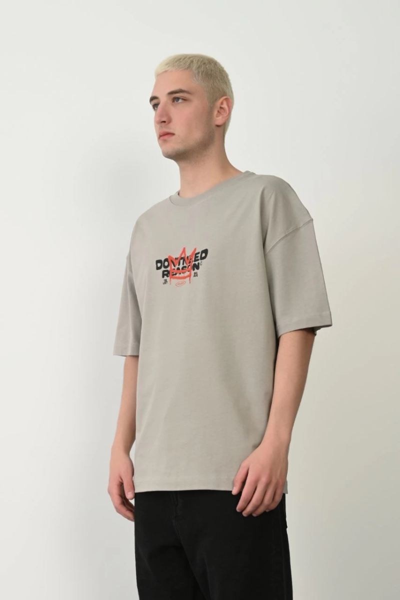 Fantastik Store Erkek Baskılı T-Shirt Kısa Kol Bisiklet Yaka Rahat Kalıp Tişört - Boyalı Gri
