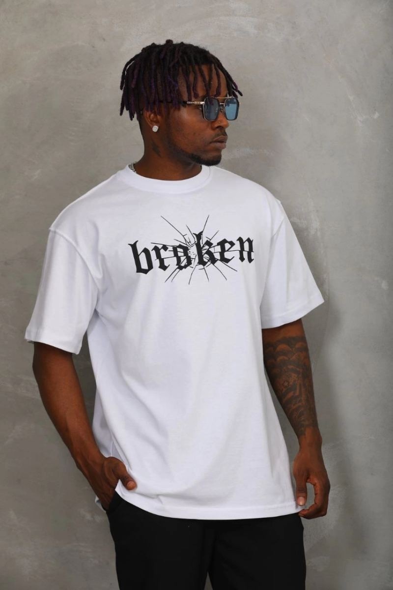 Fantastik Store Erkek Baskılı T-Shirt Kısa Kol Bisiklet Yaka Regular Fit Rahat Kalıp Günlük Tişört - Beyaz
