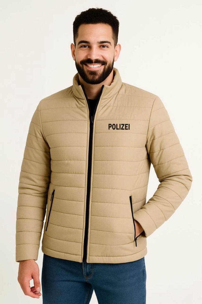 Fantastik Store Erkek Mikro Su Itici Kapitone Baskılı Astarlı Fermuarlı Bomber Mont - Bej görsel 4