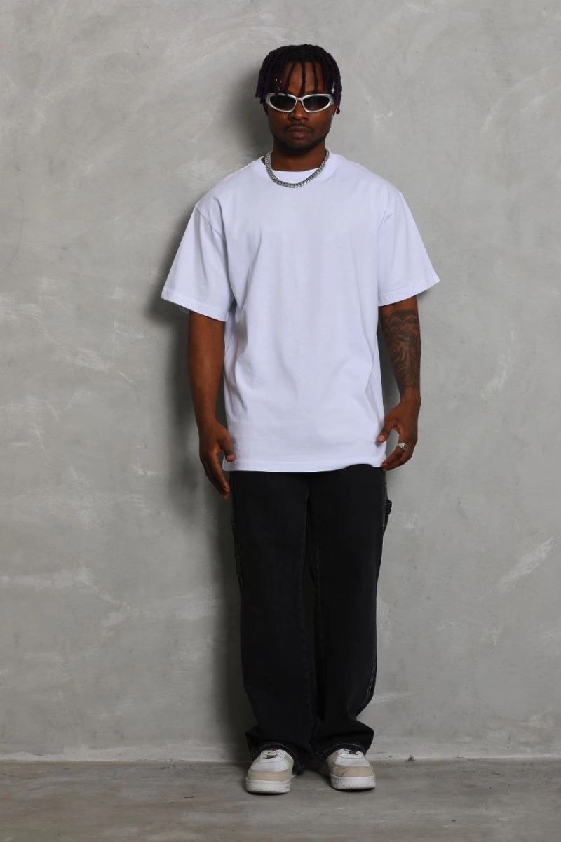 Fantastik Store Erkek Düz Yazlık Kısa Kol Tişört Bisiklet Yaka Oversize T-Shirt - Beyaz görsel 4