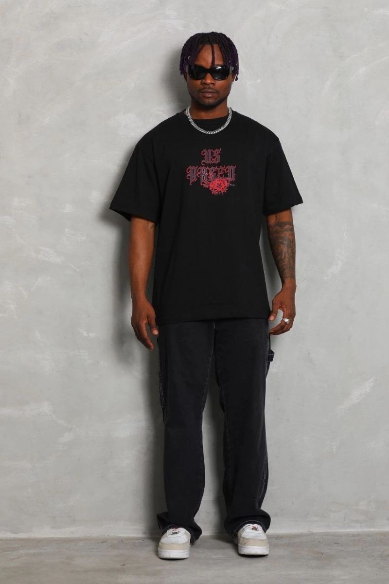 Fantastik Store Erkek Baskılı Tişört Kısa Kol Bisiklet Yaka Oversize T-Shirt - Siyah