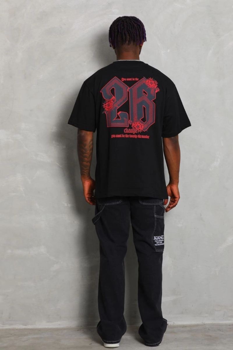 Fantastik Store Erkek Baskılı Tişört Kısa Kol Bisiklet Yaka Oversize T-Shirt - Siyah görsel 2